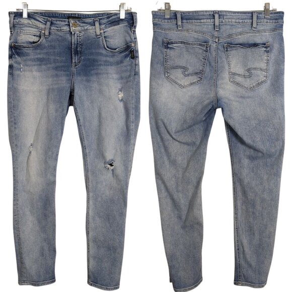 Silver Distressed Light Wash blue mid rise‎ Elyse Straight Women's Jeans W34 L29 - Picture 1 of 16
